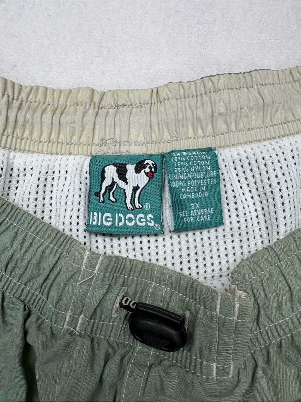 VTG Big Dogs Swim Trunks Mens 3XL Beige Lined Elastic Waist